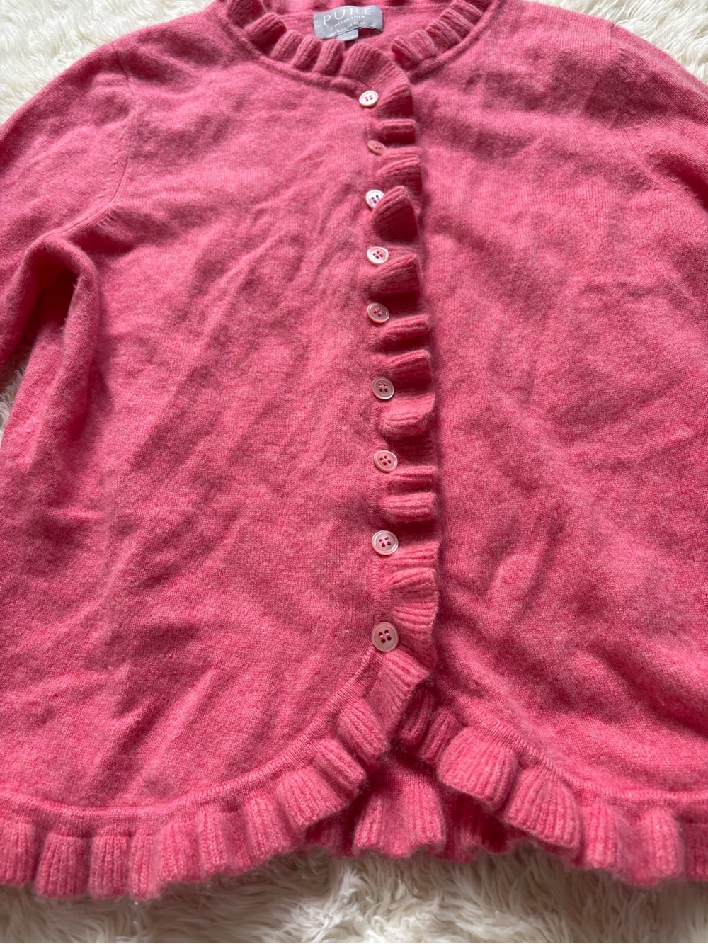 Pure Collection Pink Ruffle-Trim Cashmere Cardigan - Picture 4 of 13